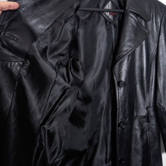 Tibor Leathers Women’s Trench Coat Mob Wife Biker Noir Black Genuine Leather M - Picture 9 of 16